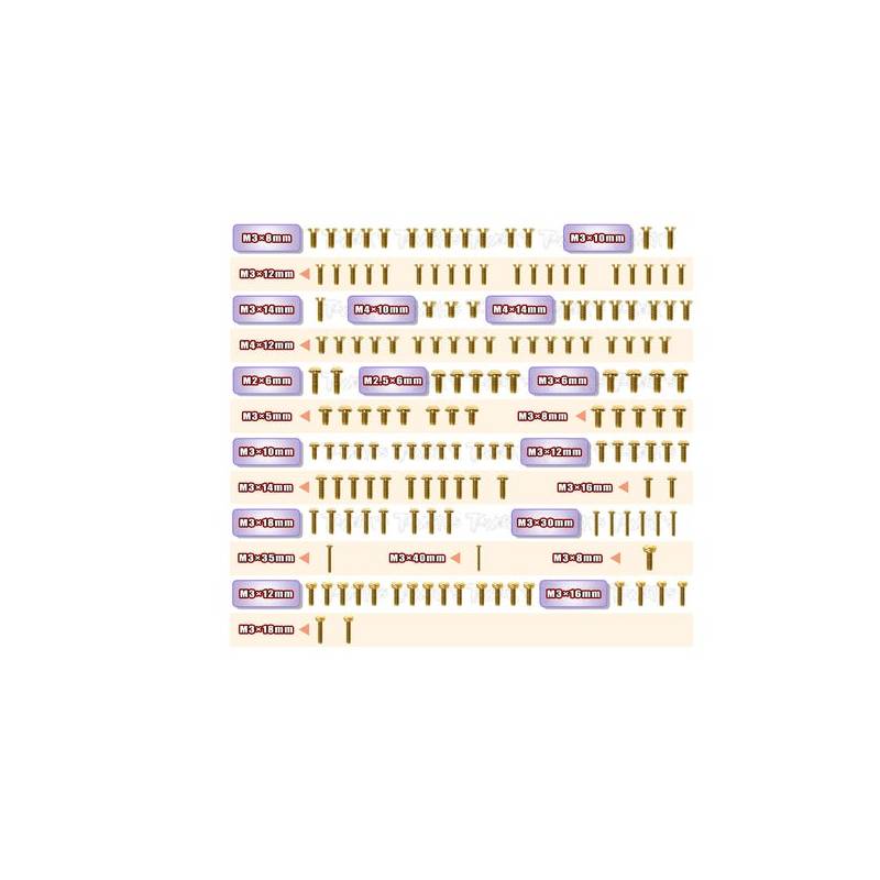 Gold Plated Steel Screw Set 130pcs. ( Xray XB8 2023 ) - TW-GSS-XB823 Gold Plated Steel Screw Set 130pcs. ( Xray XB8 2023 ) - TW-GSS-XB823
