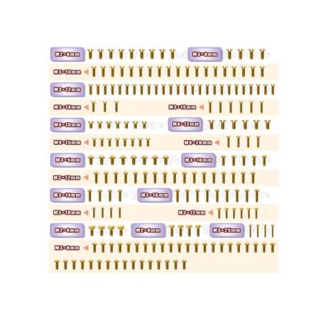 Gold Plated Steel UFO Screw Set 195pcs (Mugen MBX8R)- TW-GSSU-MBX8R