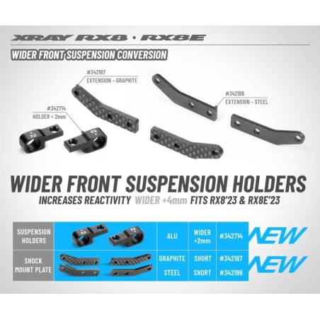 ALU LOWER FRONT SUSPENSION HOLDER +2MM (1) - BLACK - XRAY - 342714