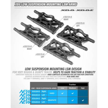 COMPOSITE SUSPENSION REAR ARM - LSM - LEFT - HARD - XRAY - 353125-H