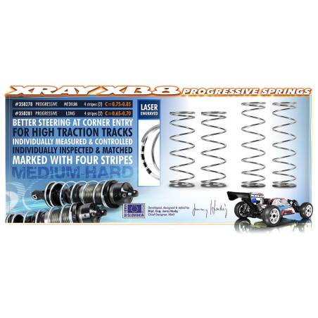 XRAY LONG PROGRESSIVE SPRINGS - MEDIUM-HARD - 4 STRIPES (2) - 358281 