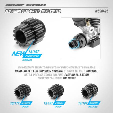 ALU PINION GEAR 14/19T - HARD COATED - XRAY