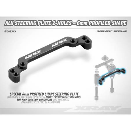 ALU STEERING PLATE 2-H. - 6MM PROFILED SHAPE - XRAY