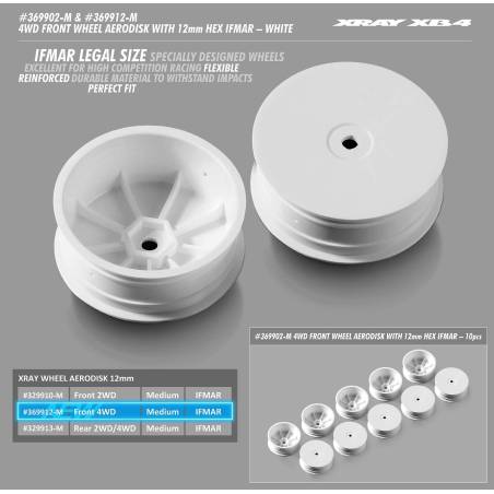 4WD FRONT WHEEL AERODISK WITH 12MM HEX IFMAR - WHITE (2) - 369912-M -