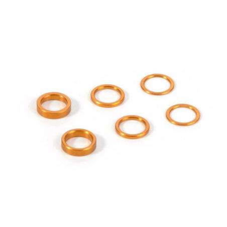 SET OF ALU SHIMS 6.37x8.4MM (0.5MM, 1.0MM, 2.0MM) - ORANGE - XRAY