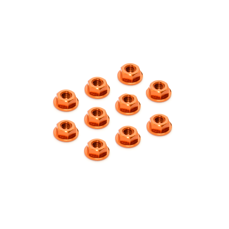 ALU NUT M4 WITH SERRATED FLANGE - ORANGE (10) - XRAY - 960241-O ALU NUT M4 WITH SERRATED FLANGE - ORANGE (10) - XRAY - 960241-O