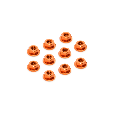 ALU NUT M4 WITH SERRATED FLANGE - ORANGE (10) - XRAY