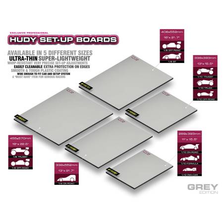 FLAT SET-UP BOARD 1/10 & 1/12 ON-ROAD - LIGHTWEIGHT - GREY - HUDY
