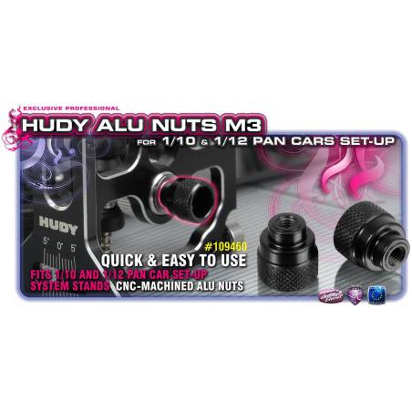 ALU NUT M3 FOR 1/10 & 1/12 PAN CAR SET-UP SYSTEM (2) - HUDY