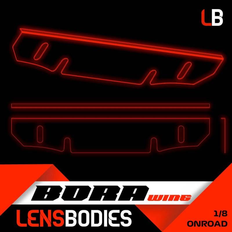 LENSBODIES 1/8 ONROAD RIGIDIFICADOR CARROCERIA CON ALERON LENSBODIES 1/8 ONROAD RIGIDIFICADOR CARROCERIA CON ALERON