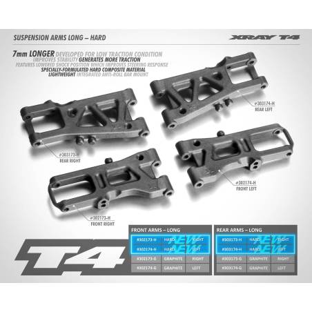 REAR SUSPENSION ARM LONG RIGHT - HARD - XRAY