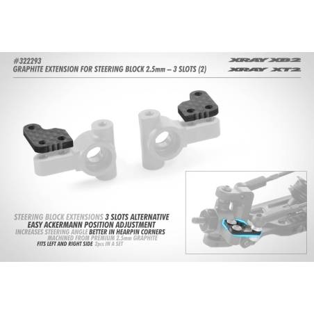 GRAPHITE EXTENSION FOR STEERING BLOCK (2) - 3 SLOTS - XRAY