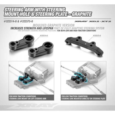 STEERING ARM WITH STEERING MOUNT HOLE - G (2) - XRAY - 322514-G