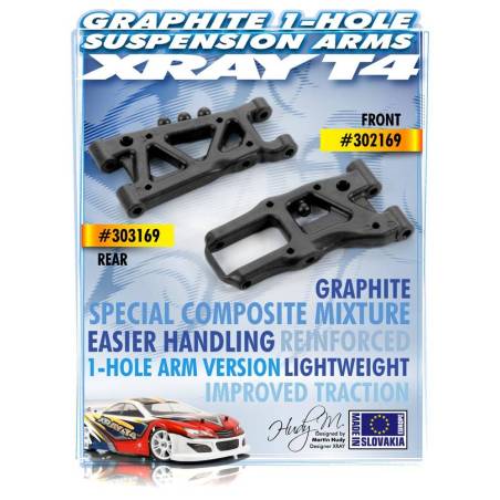 FRONT SUSPENSION ARM - GRAPHITE - 1-HOLE - 302169 - XRAY