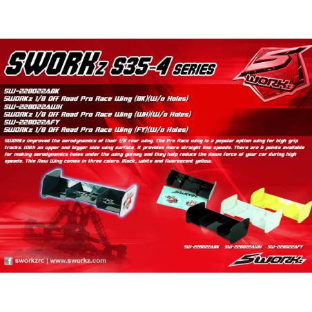 SWORKz 1/8 Off Road Pro Race Wing (WH)(W/o Holes) - SW228022AWH