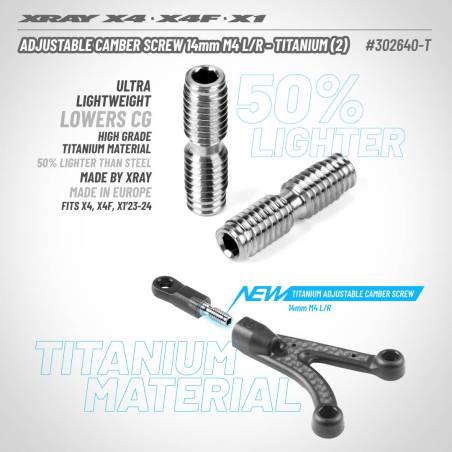 X4 ADJUSTABLE CAMBER SCREW 14MM M4 L/R TITANIUM (2) - XRAY - 302640-T