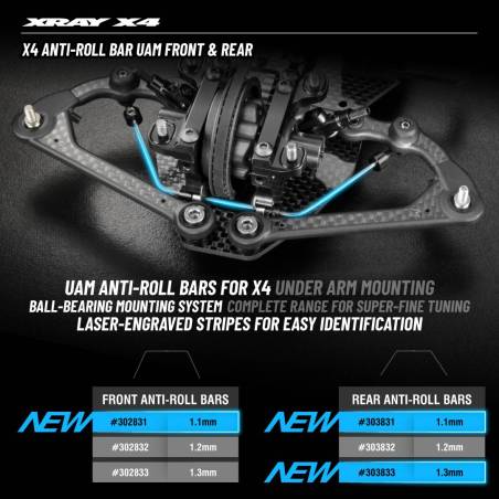 X4 ANTI-ROLL BAR UAM - UNDER ARM MOUNT - REAR 1.3 MM - XRAY