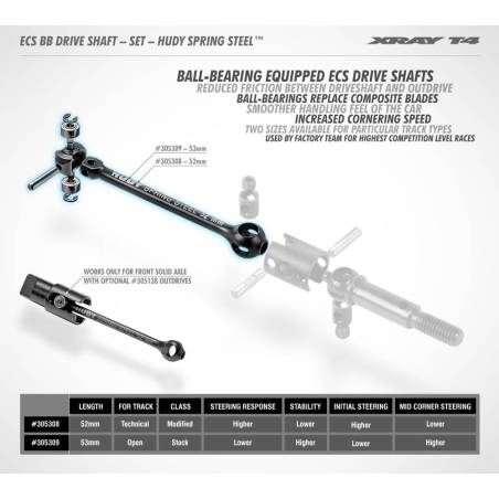 ECS BB DRIVE SHAFT 53MM - SET - HUDY SPRING STEEL™ - XRAY