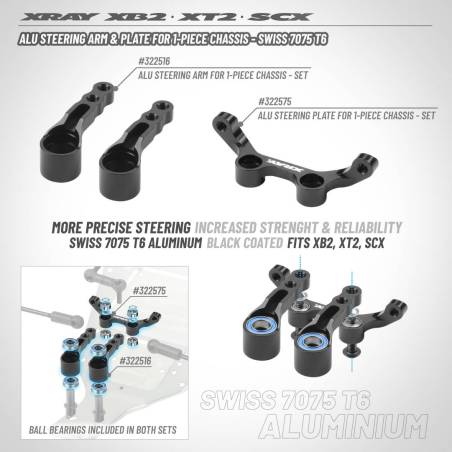 ALU STEERING ARM FOR 1-PIECE CHASSIS (2) - XRAY - 322516