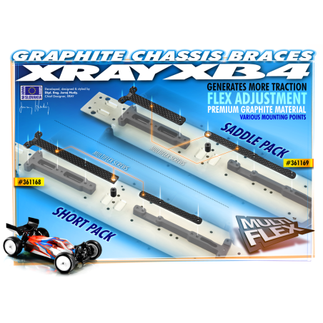 GRAPHITE CHASSIS BRACE UPPER DECK - SHORT PACK (2) - 361168 - XRAY