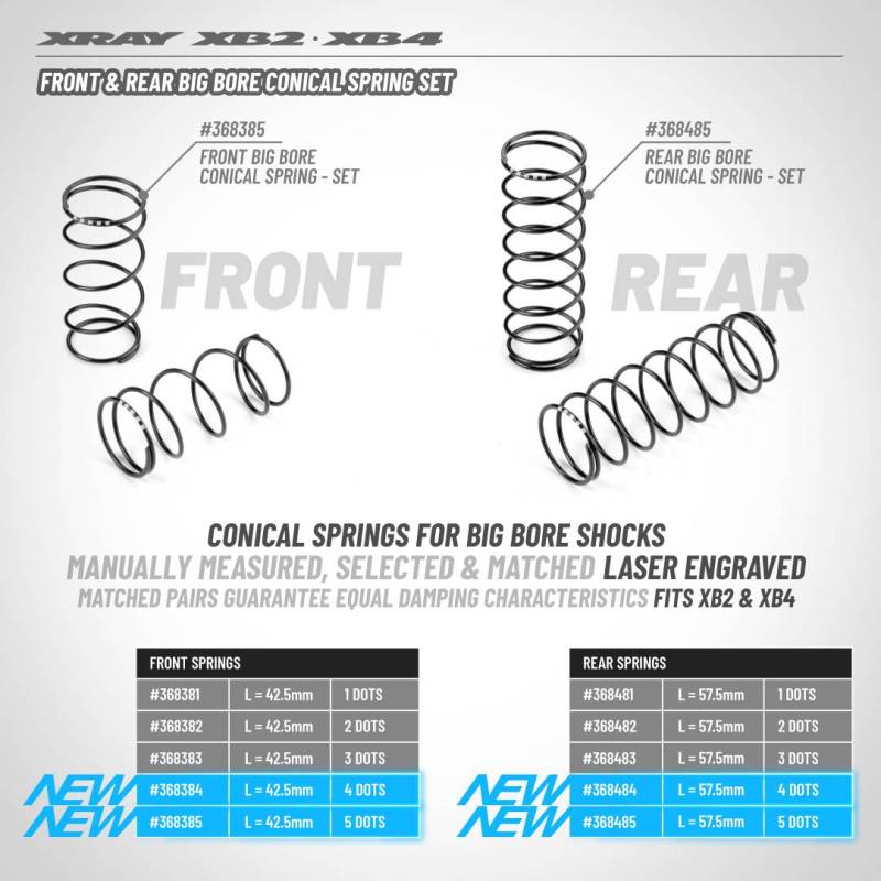 FRONT BIG BORE CONICAL SPRING-SET L42.5MM -4 DOTS (2) - XRAY FRONT BIG BORE CONICAL SPRING-SET L42.5MM -4 DOTS (2) - XRAY