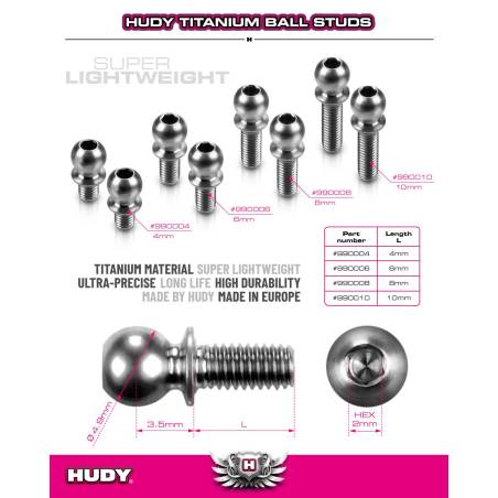 TITAN BALL STUD D 4.9 / L 8 / S 3.5 / 2mm HEX (2) - HUDY