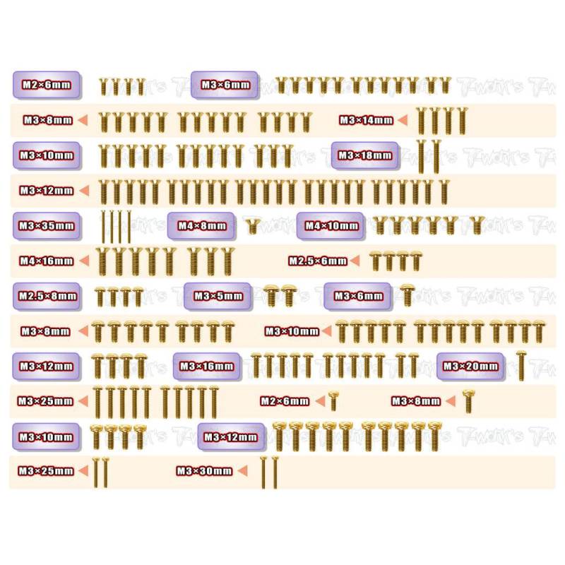 Gold Plated Steel Screw Set (175) (For SWORKZ S35-4 EVO) - TWORKS