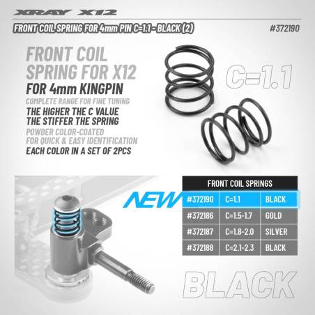 FRONT COIL SPRING FOR 4MM PIN C 1.1 - BLACK (2) - XRAY - 372190