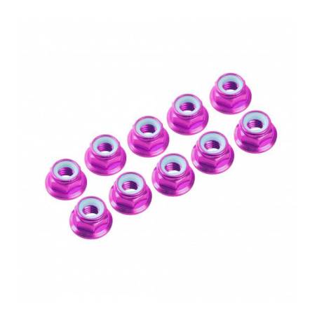 4 mm. ALU. NYLON NUT W/FLANGE PINK (10 pcs) - UR1513-PK - ULTIMATE