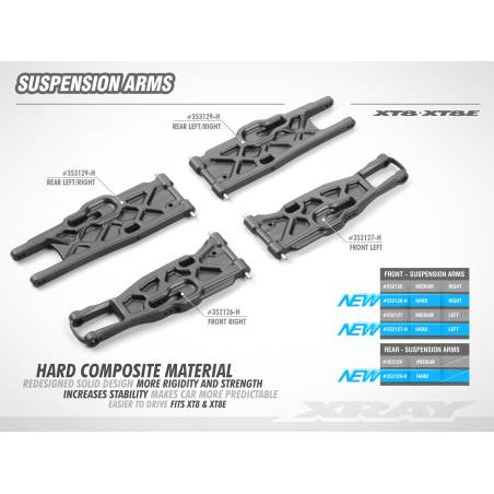 XT8 COMPOSITE SOLID FRONT LOWER SUSPENSION ARM RIGHT - XRAY - 352126