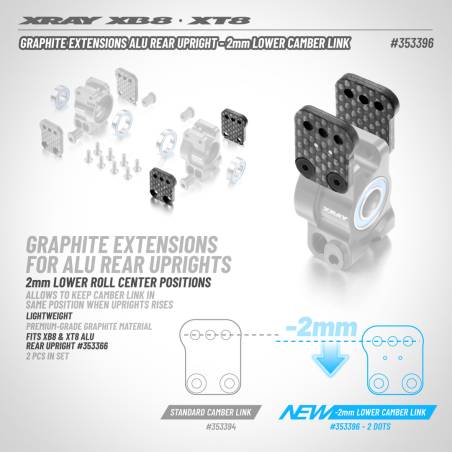 GRAPH. EXTENSION ALU REAR UPRIGHT - 2MM -2 DOTS (1+1) - XRAY - 353396