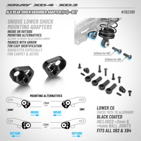 ALU REAR SHOCK ABSORBER ADAPTER (1+1) - SET - XRAY - 362390
