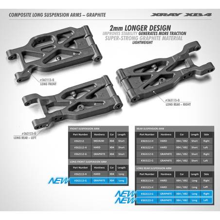 LONG SUSPENSION ARM REAR LOWER RIGHT - GRAPHITE - XRAY - 363113-G