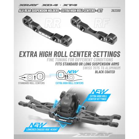 ALU REAR SUSPENSION HOLDERS - HIGH ROLL CENTERS - SET - XRAY - 363300