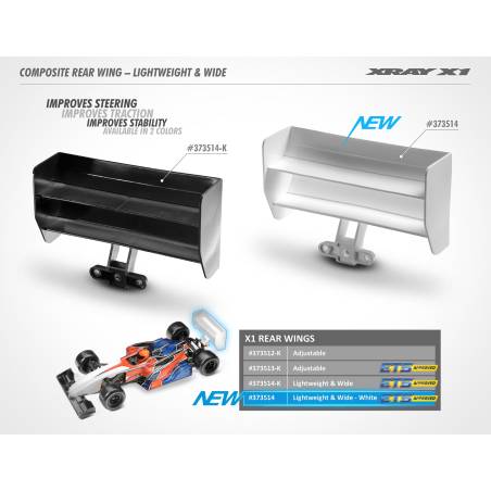 X1 COMPOSITE REAR WING - LIGHTWEIGHT & WIDE - BLACK - 373514-K - XRAY