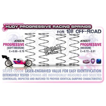 HUDY OFF-ROAD SPRING SET PROGRESSIVE SOFT-MEDIUM, ID20.1mm L 69mm (2)