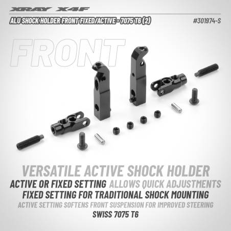 X4F'25 ALU SHOCK HOLDER FRONT FIXED/ACTIVE (2) - XRAY - 301974-S