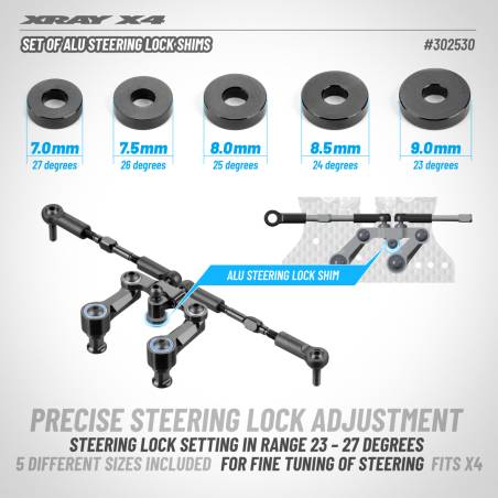 SET OF ALU STEERING LOCK SHIMS (3x7/7.5/8/8.5x2MM)