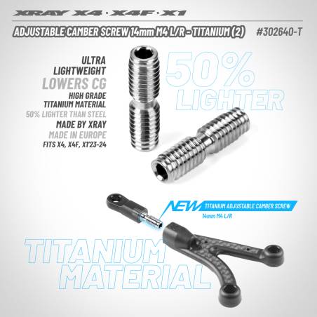 X4 ADJUSTABLE CAMBER SCREW 14MM M4 L/R TITANIUM (2) - XRAY - 302640-T