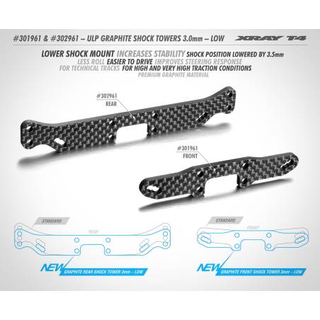 T4'20 ULP GRAPHITE SHOCK TOWER REAR 3.0MM - LOW - 302961 - XRAY