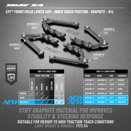 X4 CFF™ REAR LOWER ARM - INNER SHOCK - G - LEFT - XRAY - 303183-G
