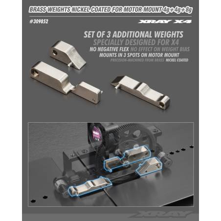 CONTRAPESO LATÓN NIQUELADO SOPORTE MOTOR X4 4g+4g+8g - XRAY - 309852