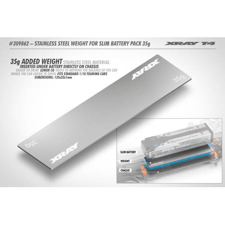 XRAY STAINLESS STEEL WEIGHT FOR SLIM BATTERY PACK 35G - XRAY - 309862