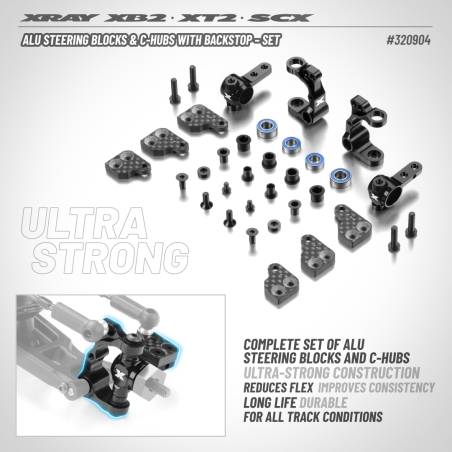 ALU STEERING BLOCKS & C-HUBS WITH BACKSTOP - SET - XRAY - 320904