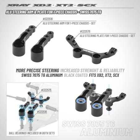 ALU STEERING PLATE FOR 1-PIECE CHASSIS - SET - XRAY - 322575