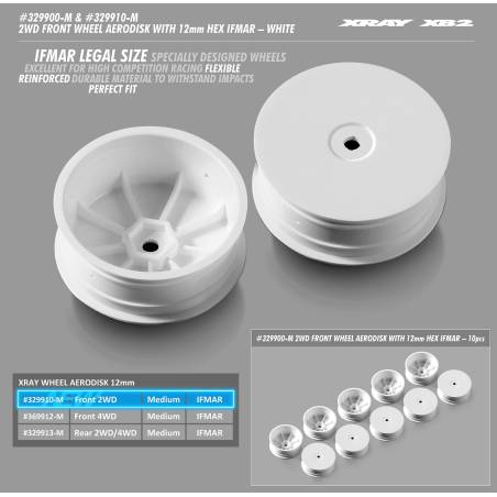 LLANTA DEL. AERODISK 2WD HEX 12MM IFMAR - BLANCO - XRAY - 329900-M