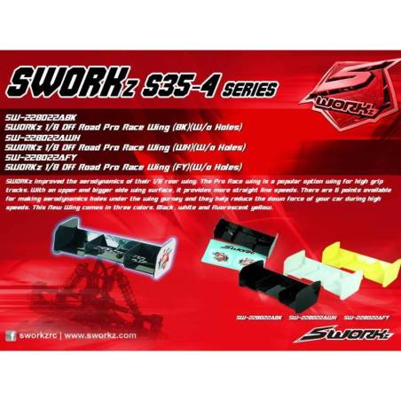 Pro Race 1/8 Rear Wing White No Holes - SW228022AWH