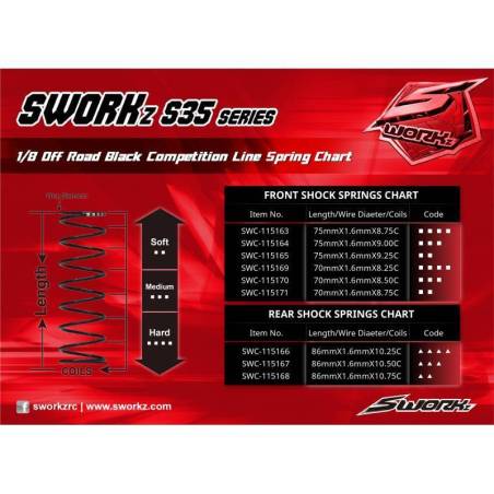 Muelle amortiguador negro 1/8 S3-DOT 70x1.6x8.5 (2 u) - SWC115170