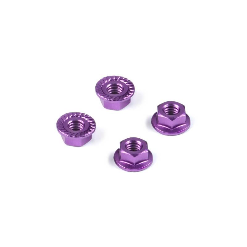 Tuerca M4 serrada labio morada HUDY. Referencia 296541-V.