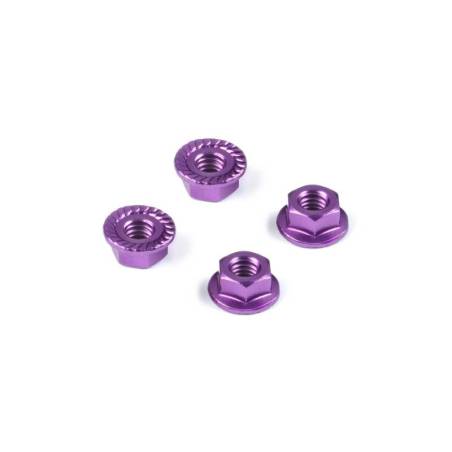 Tuerca M4 serrada labio morada HUDY. Referencia 296541-V.